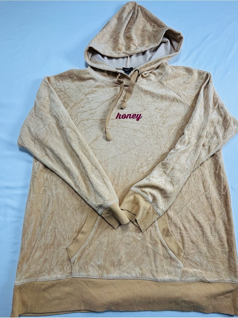 Honey Embroidered Tan Hoodie Sweatshirt - Women M539